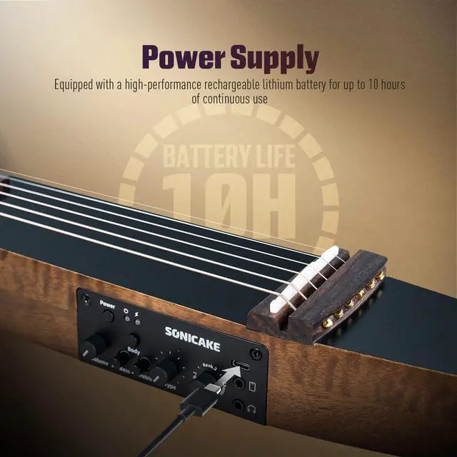Alt view image 5 of 7 - Acoustic Electric Travel Guitar, Portable Practice Silent Guitar with Preamp System, EQ/Reverb/Chorus, Solid Mahogany Body, Adult & Beginner Bundle with Gig Bag & Accessories QGT-01