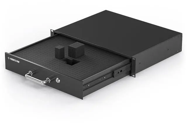 Main image of 2U Locking Rack Drawer for 19-Inch Rack PRDWR-2U | Pre-Cut Foam, Sliding Lockable Design, Metal Build, AV/Network/DJ Gear, Cabinet Enclosures