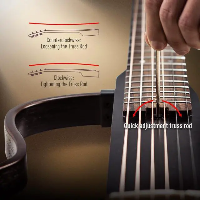 Alt view image 7 of 7 - Acoustic Electric Travel Guitar, Portable Practice Silent Guitar with Preamp System, EQ/Reverb/Chorus, Solid Mahogany Body, Adult & Beginner Bundle with Gig Bag & Accessories QGT-01