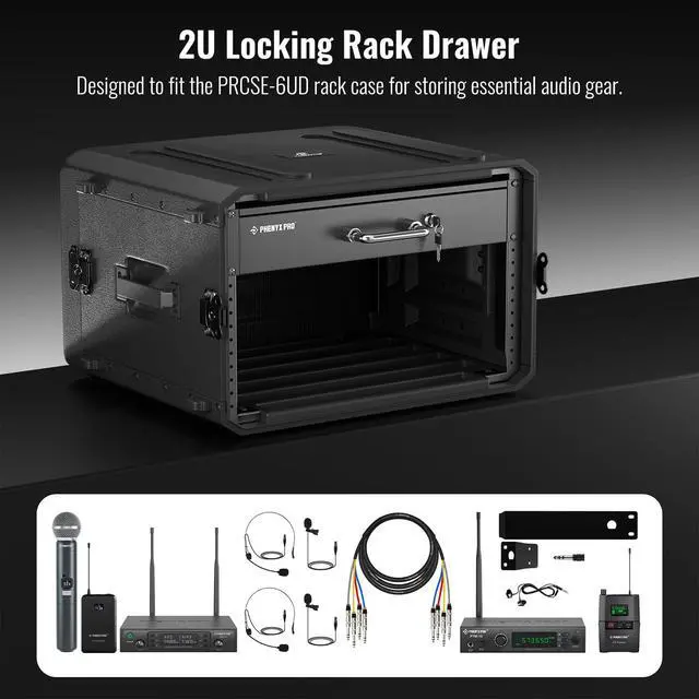 Alt view image 6 of 7 - 2U Locking Rack Drawer for 19-Inch Rack PRDWR-2U | Pre-Cut Foam, Sliding Lockable Design, Metal Build, AV/Network/DJ Gear, Cabinet Enclosures