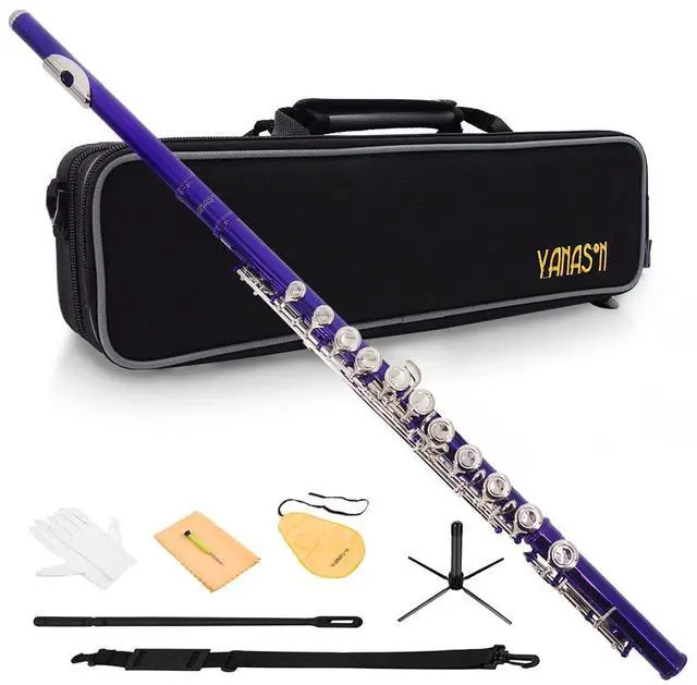 Main image of Purple C Flute Closed Hole 16 Keys Flute Nickel-Plated for Beginner, Student and Professionals with Carrying case, Metal stand, Gloves, Tuning Rod, Cleaning kit(Purple)