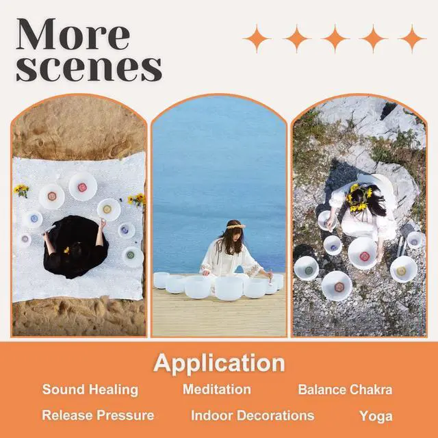 Alt view image 4 of 7 - Crystal Singing Bowl Frosted 432HZ 7-12 Inch Chakra Symbol Design | Frosted Quartz White Chakra Symbol Singing Bowls with 2 PCS Travel Carry Case Bag for Sound Healing