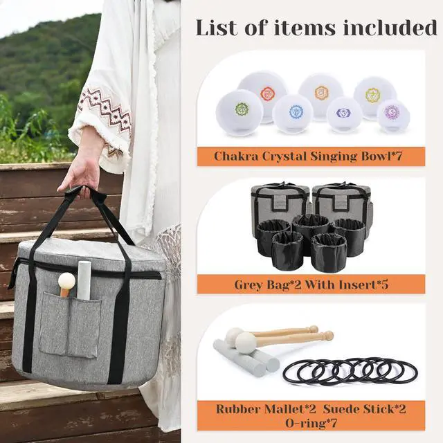 Alt view image 6 of 7 - Crystal Singing Bowl Frosted 432HZ 7-12 Inch Chakra Symbol Design | Frosted Quartz White Chakra Symbol Singing Bowls with 2 PCS Travel Carry Case Bag for Sound Healing