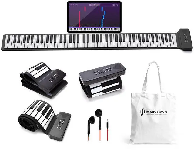 Main image of 88Keys Portable Flexible Roll Up Piano Keyboard,Foldable Electric Keyboard Piano with Speaker,108 Demo Songs,128 Tones,Earphone,MIDI,Type-C Charging For Beginners Travelling&Learning