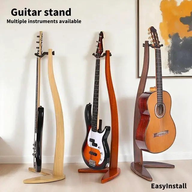 Alt view image 2 of 7 - Guitar Bass Hanger Stand, Solid Wood Bow Holder Mermaid Shaped for Display and Storage, 42 inches Height Anti-scratched and Anti-bump, Decorate Studios, Living room and Stage (Bamboo, 1)