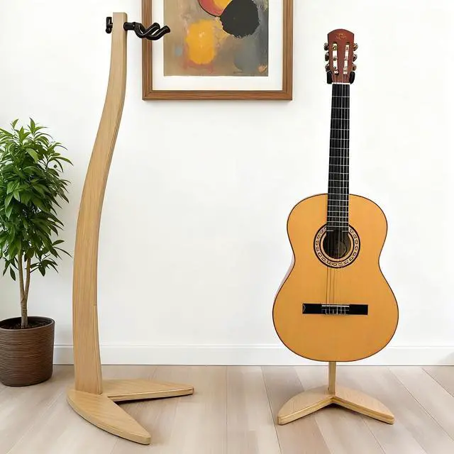 Alt view image 3 of 7 - Guitar Bass Hanger Stand, Solid Wood Bow Holder Mermaid Shaped for Display and Storage, 42 inches Height Anti-scratched and Anti-bump, Decorate Studios, Living room and Stage (Bamboo, 1)