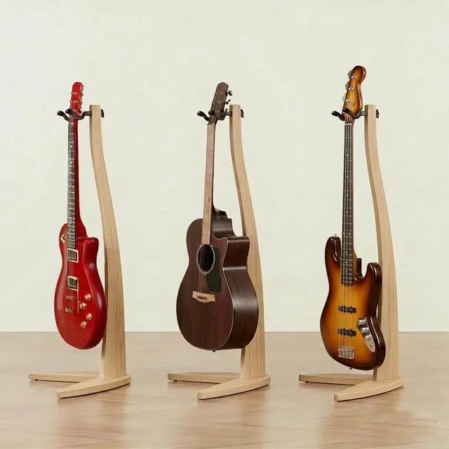 Alt view image 4 of 7 - Guitar Bass Hanger Stand, Solid Wood Bow Holder Mermaid Shaped for Display and Storage, 42 inches Height Anti-scratched and Anti-bump, Decorate Studios, Living room and Stage (Bamboo, 1)
