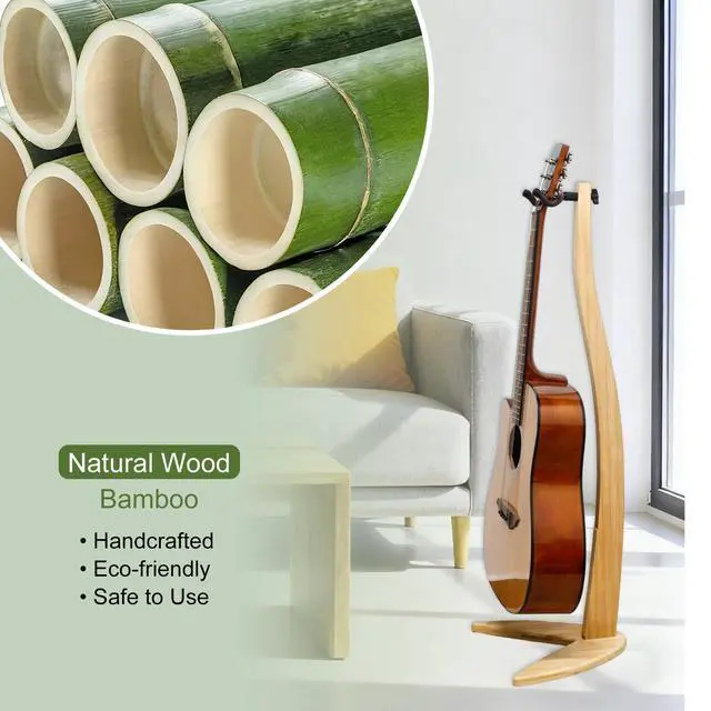 Alt view image 5 of 7 - Guitar Bass Hanger Stand, Solid Wood Bow Holder Mermaid Shaped for Display and Storage, 42 inches Height Anti-scratched and Anti-bump, Decorate Studios, Living room and Stage (Bamboo, 1)