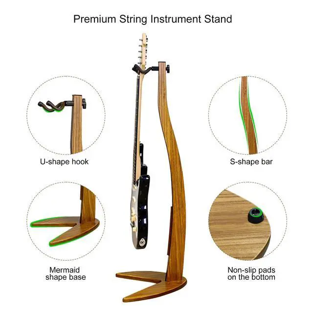 Alt view image 6 of 7 - Guitar Bass Hanger Stand, Solid Wood Bow Holder Mermaid Shaped for Display and Storage, 42 inches Height Anti-scratched and Anti-bump, Decorate Studios, Living room and Stage (Bamboo, 1)