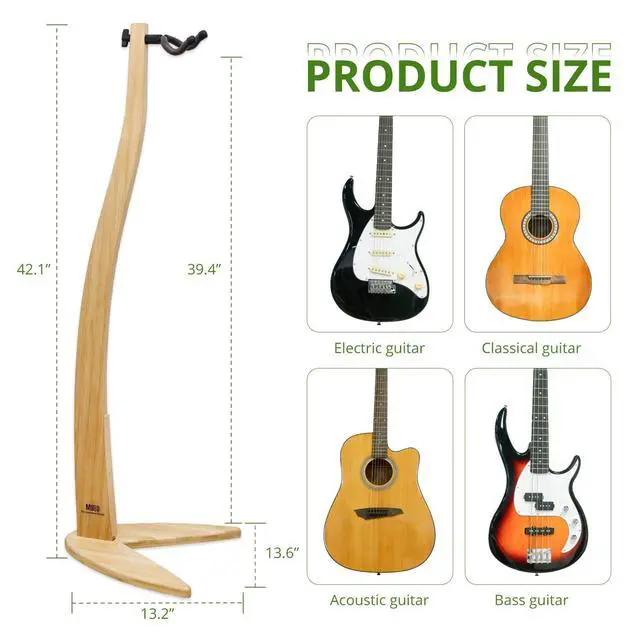 Alt view image 7 of 7 - Guitar Bass Hanger Stand, Solid Wood Bow Holder Mermaid Shaped for Display and Storage, 42 inches Height Anti-scratched and Anti-bump, Decorate Studios, Living room and Stage (Bamboo, 1)