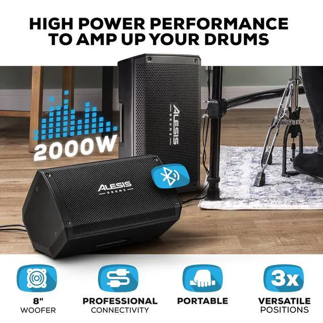 Alt view image 2 of 7 - Strike Amp 8 MK2 2000W Drum Amp Speaker for Electric Drum Set with Bluetooth, 8" Woofer, HPF EQ and Ground-Lift Switch