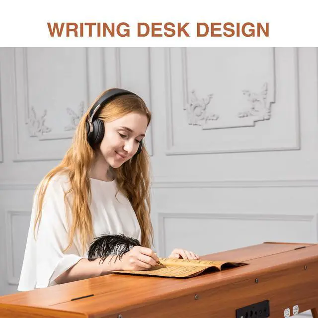 Alt view image 3 of 7 - 88 Key Weighted Digital Piano - Wooden Desk Electric Piano Transforms Between Desk and Vanity - Progressive Hammer-Action Keyboard, Perfect for Beginners with MIDI Functionality