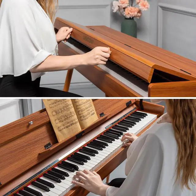 Alt view image 5 of 7 - 88 Key Weighted Digital Piano - Wooden Desk Electric Piano Transforms Between Desk and Vanity - Progressive Hammer-Action Keyboard, Perfect for Beginners with MIDI Functionality