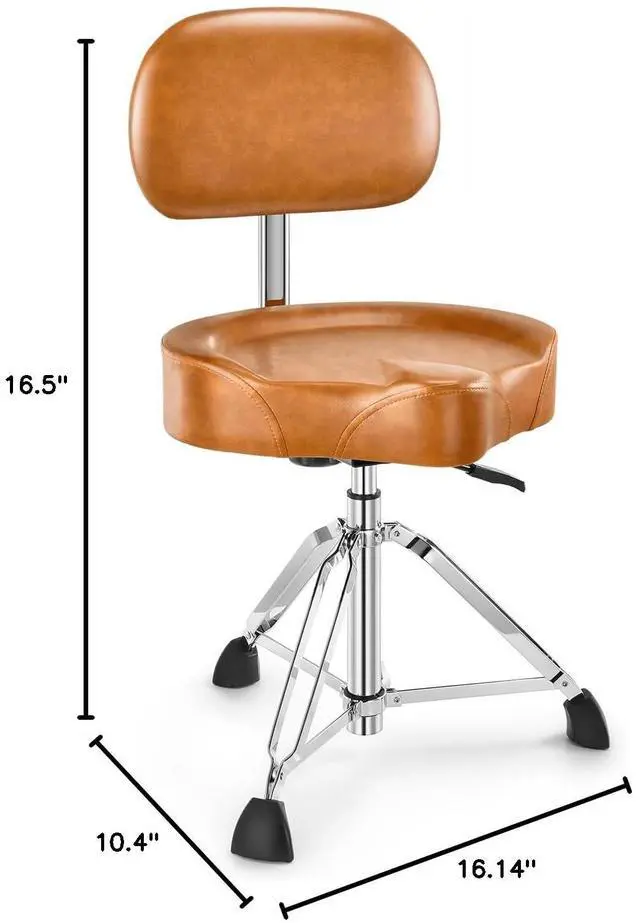 Alt view image 2 of 7 - Drum Throne with Backrest, Heavy Duty Hydraulic Drum Stool Height Adjustable, Motorcycle Style Drum Seat Saddle Drum Throne for Adults Drummers (Brown)
