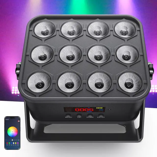 Main image of 12x16W Wireless Par Light, Rechargeable RGBWA+UV Stage Lights | APP DIY Color, 8Hr Battery Powered, Remote/Sound Activated/DMX512 Control, Multi Modes Uplights for Events, DJ Shows, Parties