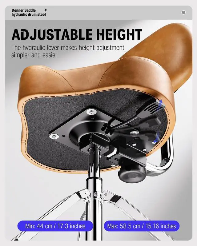 Alt view image 6 of 7 - Drum Throne with Backrest, Heavy Duty Hydraulic Drum Stool Height Adjustable, Motorcycle Style Drum Seat Saddle Drum Throne for Adults Drummers (Brown)