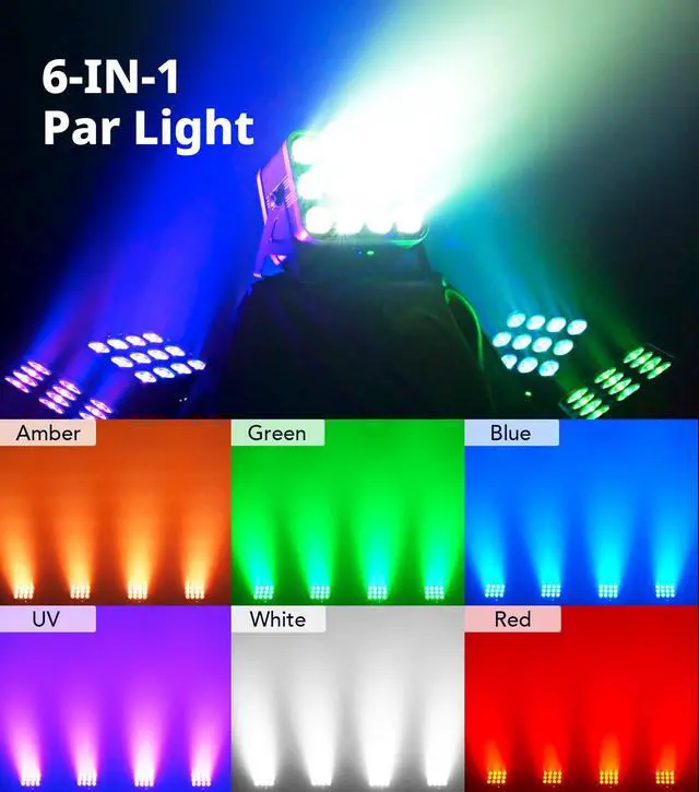 Alt view image 2 of 7 - 12x16W Wireless Par Light, Rechargeable RGBWA+UV Stage Lights | APP DIY Color, 8Hr Battery Powered, Remote/Sound Activated/DMX512 Control, Multi Modes Uplights for Events, DJ Shows, Parties