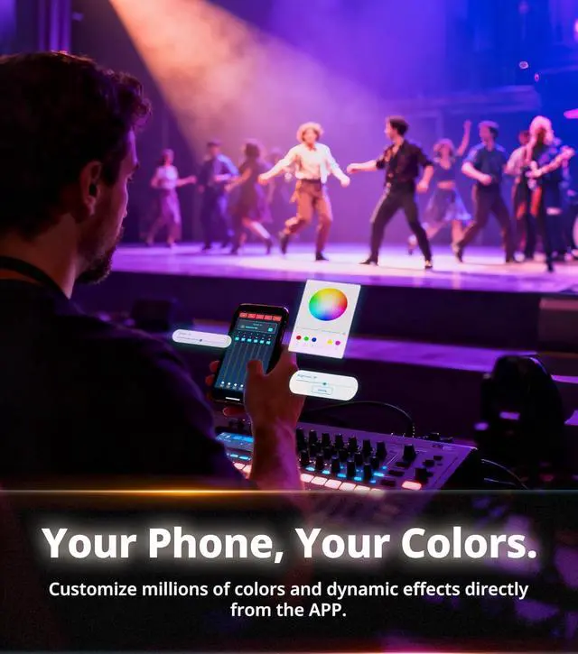 Alt view image 3 of 7 - 12x16W Wireless Par Light, Rechargeable RGBWA+UV Stage Lights | APP DIY Color, 8Hr Battery Powered, Remote/Sound Activated/DMX512 Control, Multi Modes Uplights for Events, DJ Shows, Parties