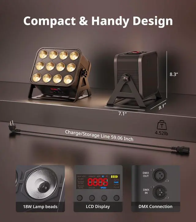 Alt view image 6 of 7 - 12x16W Wireless Par Light, Rechargeable RGBWA+UV Stage Lights | APP DIY Color, 8Hr Battery Powered, Remote/Sound Activated/DMX512 Control, Multi Modes Uplights for Events, DJ Shows, Parties