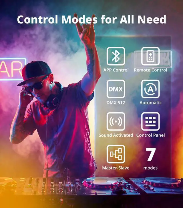 Alt view image 5 of 7 - 12x16W Wireless Par Light, Rechargeable RGBWA+UV Stage Lights | APP DIY Color, 8Hr Battery Powered, Remote/Sound Activated/DMX512 Control, Multi Modes Uplights for Events, DJ Shows, Parties