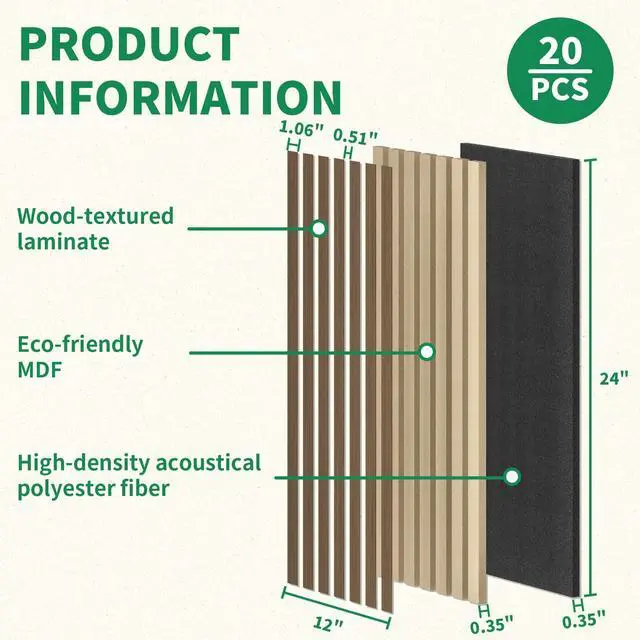 Alt view image 3 of 7 - Wood Slatwall Panels, 20 Pack 24" x 12"/60 x30cm(40ft²) Acoustic Wall Panels, Soundproof Wood Slat Panel, 3D Fluted Sound Absorbing Paneling for Wall Decor, Living Room, Bedroom, Walnut