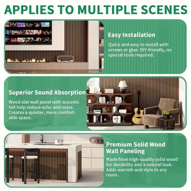 Alt view image 6 of 7 - Wood Slatwall Panels, 20 Pack 24" x 12"/60 x30cm(40ft²) Acoustic Wall Panels, Soundproof Wood Slat Panel, 3D Fluted Sound Absorbing Paneling for Wall Decor, Living Room, Bedroom, Walnut