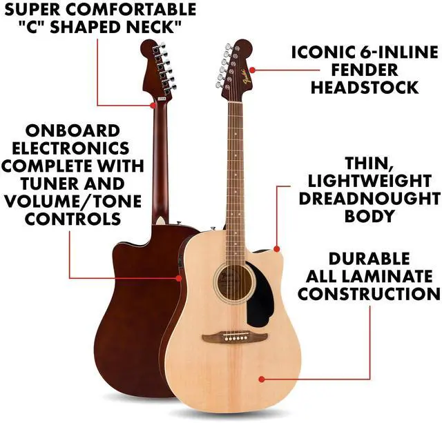 Alt view image 2 of 6 - California Debut Redondo CE Series Beginner Acoustic Guitar, Natural