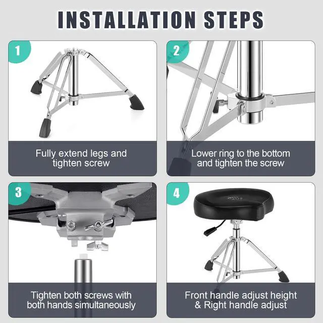 Alt view image 7 of 7 - Drum Throne Hydraulic Drum Stool, Removable Ergonomic Drum Seat with Memory Foam Velvet Surface and Foldable Base, 19in-24in Height Drummer Stool for Adults & Kids, TOT 700