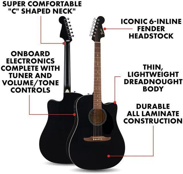 Alt view image 2 of 6 - California Debut Redondo CE Series Beginner Acoustic Guitar, Black