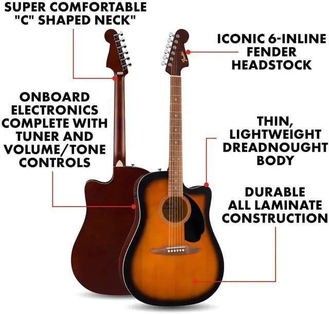 Alt view image 2 of 6 - California Debut Redondo CE Series Beginner Acoustic Guitar,Sunburst