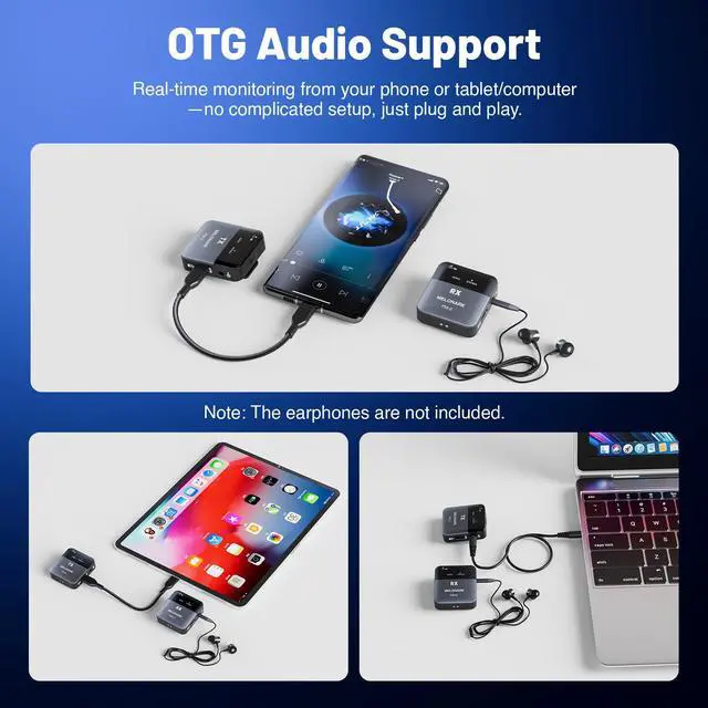 Alt view image 3 of 7 - Portable Wireless in Ear Monitor System with Charging Case PM-2 | Wireless Audio Transmitter and Receiver, 24bit/48kHz Audio, Mono/Stereo Switch, OTG Input, Live Shows, Studios, Bands