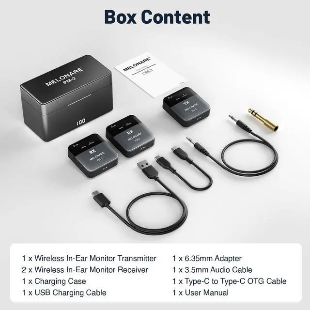 Alt view image 5 of 7 - Portable Wireless in Ear Monitor System with Charging Case PM-2 | Wireless Audio Transmitter and Receiver, 24bit/48kHz Audio, Mono/Stereo Switch, OTG Input, Live Shows, Studios, Bands