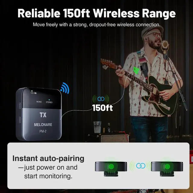 Alt view image 6 of 7 - Portable Wireless in Ear Monitor System with Charging Case PM-2 | Wireless Audio Transmitter and Receiver, 24bit/48kHz Audio, Mono/Stereo Switch, OTG Input, Live Shows, Studios, Bands