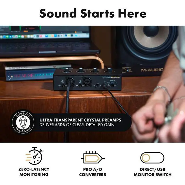 Alt view image 3 of 7 - M-Track Duo HD Audio Interface 24bit 192kHz for Recording, Streaming, Podcasting with USB-C, 2 XLR TRS Inputs, 2 TRS Outputs, Software Suite