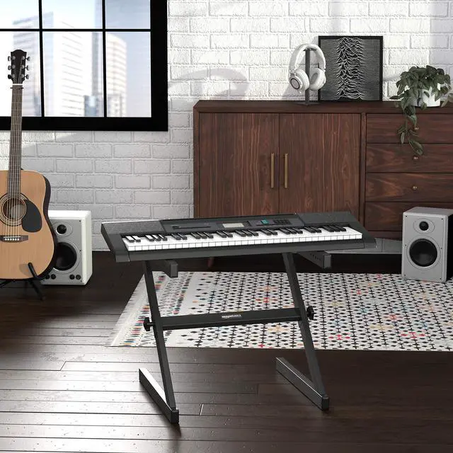 Alt view image 5 of 5 - Fixed Height Keyboard and Piano Stand, Z-Shape, Black, For Compact Space, Carpet Stability & More Legroom