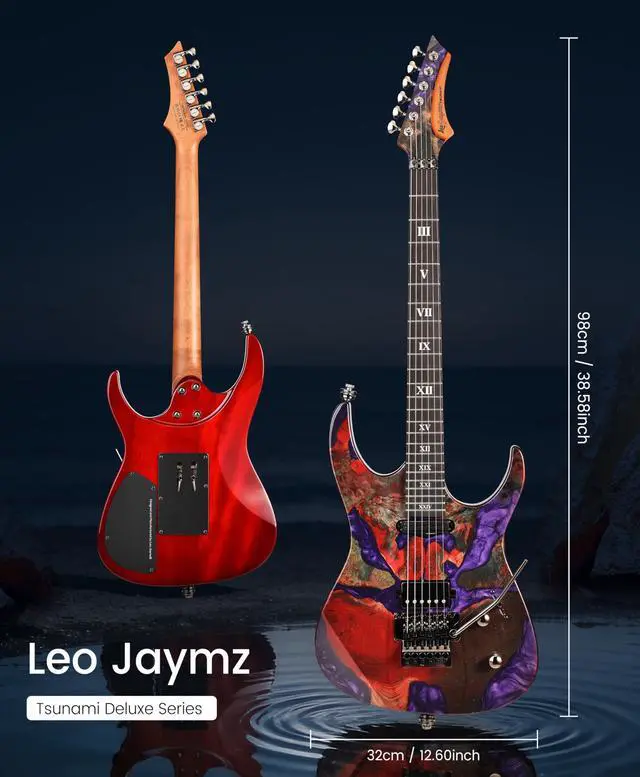 Alt view image 2 of 7 - Tsunami Deluxe Mahogany Body & Roasted Maple Neck, HH Pickups with Rail, Double-Locking Tremolo, 24 Frets(Violet)