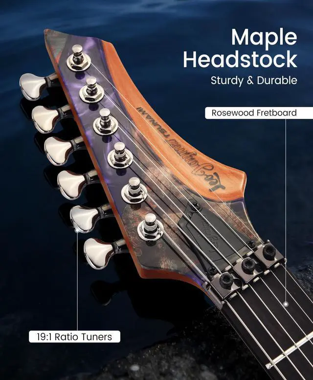 Alt view image 3 of 7 - Tsunami Deluxe Mahogany Body & Roasted Maple Neck, HH Pickups with Rail, Double-Locking Tremolo, 24 Frets(Violet)