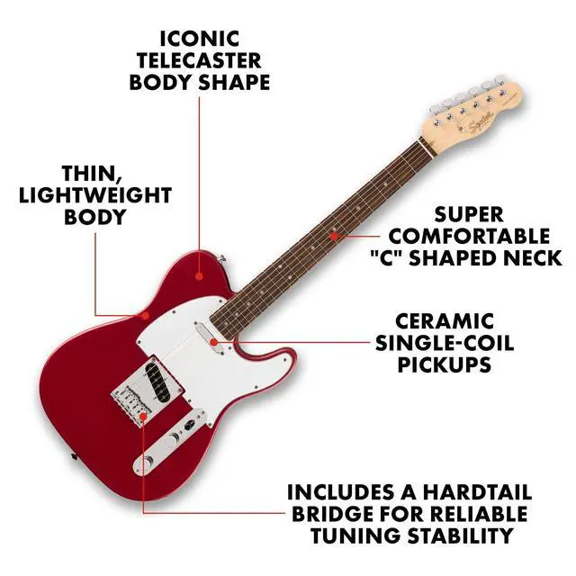 Alt view image 2 of 5 - Squier Debut Telecaster Beginner Electric Guitar, Dakota Red | Starter electric guitar for kids and adults, free lessons included, satin finish, affordable Telecaster