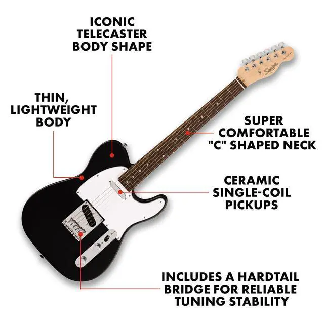 Alt view image 2 of 5 - Squier Debut Beginner Telecaster Electric Guitar, Black,Satin Finish | Starter electric guitar, includes free lessons, Telecaster body, satin urethane finish, kids and adults