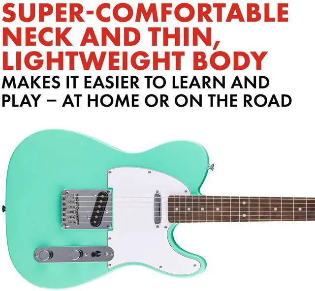 Alt view image 3 of 5 - Squier Debut Telecaster Beginner Electric Guitar, Sea Foam Green | Starter electric guitar for adults and kids, free lessons, Telecaster body, satin finish