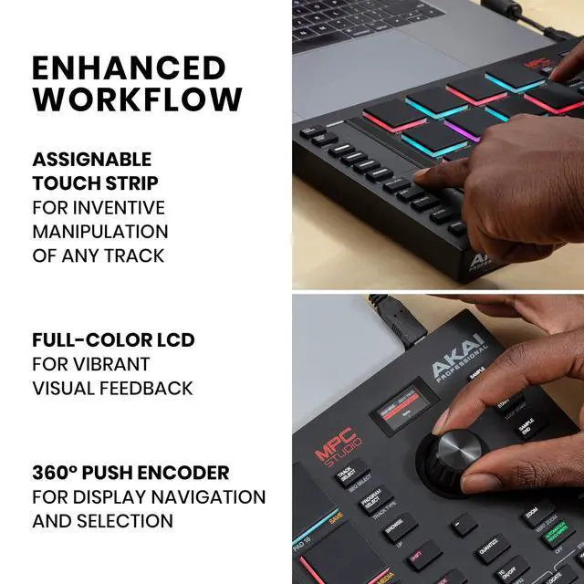 Alt view image 4 of 7 - MPC Studio MIDI Controller Beat Maker with 16 Velocity Sensitive RGB Pads, MPC Software, Assignable Touch Strip and LCD Display