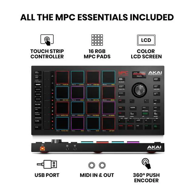 Alt view image 6 of 7 - MPC Studio MIDI Controller Beat Maker with 16 Velocity Sensitive RGB Pads, MPC Software, Assignable Touch Strip and LCD Display