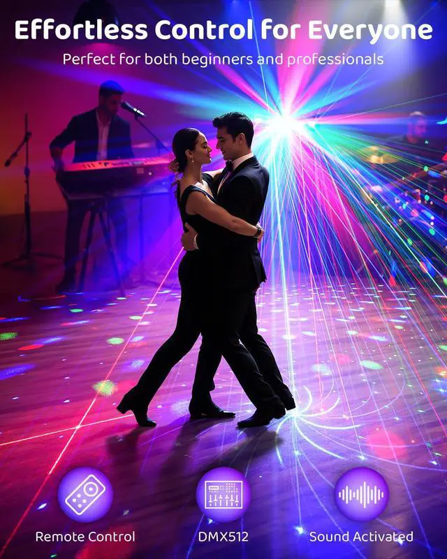 Alt view image 2 of 7 - DJ Lights with Stand, 7 in 1 DJ Light for Party, DMX & Sound Activated Laser Light Show, Disco Ball & UV Strobe Effect Stage Lights Package for Gig Bar Band Events Wedding Christmas