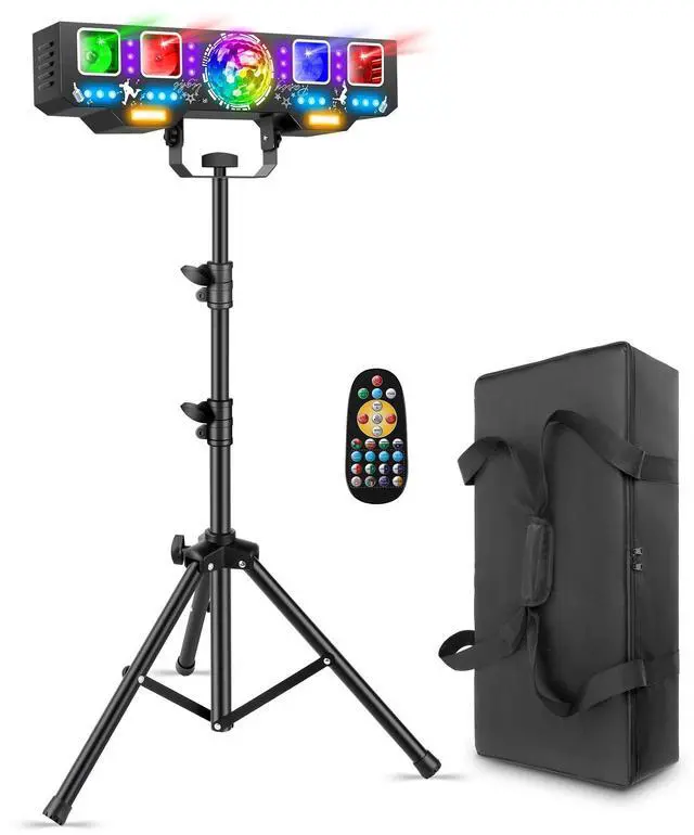 Main image of DJ Lights with Stand, 7 in 1 DJ Light for Party, DMX & Sound Activated Laser Light Show, Disco Ball & UV Strobe Effect Stage Lights Package for Gig Bar Band Events Wedding Christmas