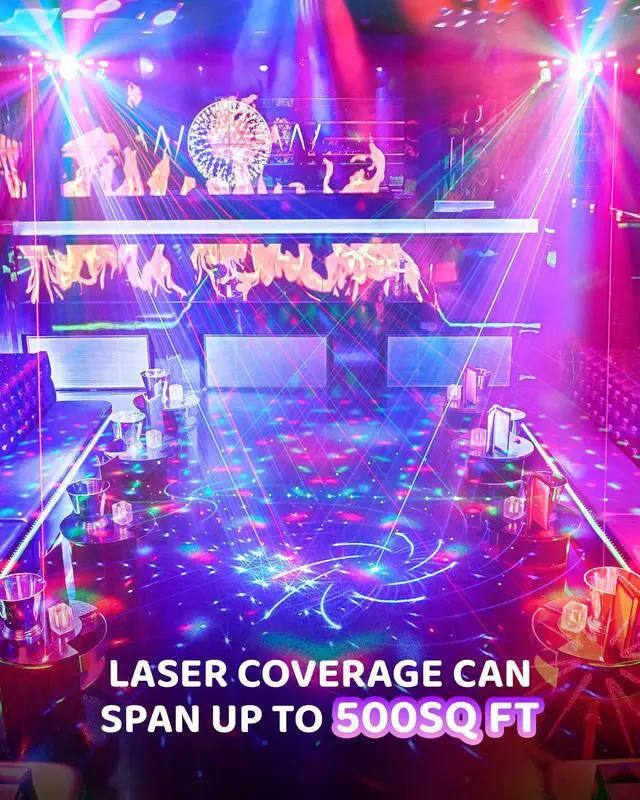 Alt view image 7 of 7 - DJ Lights with Stand, 7 in 1 DJ Light for Party, DMX & Sound Activated Laser Light Show, Disco Ball & UV Strobe Effect Stage Lights Package for Gig Bar Band Events Wedding Christmas