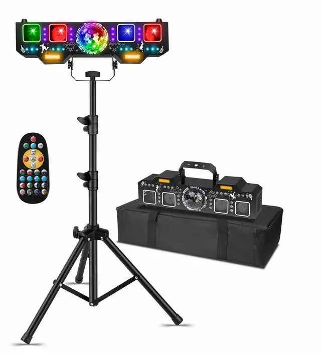 Main image of DJ Light with Stand,7IN1 DJ Disco Party Light with Stand&Carry Bag RGB Par Lights,Rotating Ball,Strobe,UV Lighting by DMX Sound Activated Remote Control for Parties Gig Bar Stage