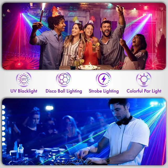 Alt view image 3 of 7 - DJ Light with Stand,7IN1 DJ Disco Party Light with Stand&Carry Bag RGB Par Lights,Rotating Ball,Strobe,UV Lighting by DMX Sound Activated Remote Control for Parties Gig Bar Stage