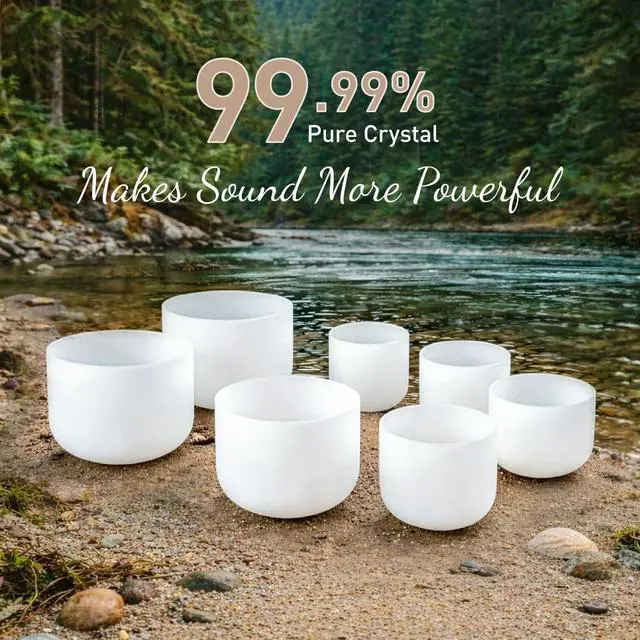 Alt view image 2 of 6 - Crystal Singing Bowl Frosted 432HZ Set Of 7 PCS 6-12 Inch White | Chakra Quartz Sound Bowls for Sound Healing Meditation & Yoga with 2 PCS Travel Carry Case Bag and Mallets