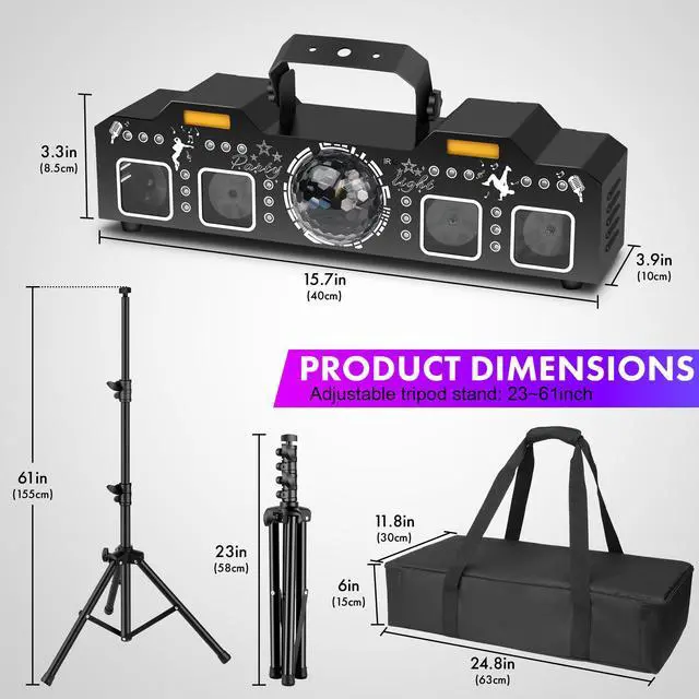 Alt view image 5 of 7 - DJ Light with Stand,7IN1 DJ Disco Party Light with Stand&Carry Bag RGB Par Lights,Rotating Ball,Strobe,UV Lighting by DMX Sound Activated Remote Control for Parties Gig Bar Stage
