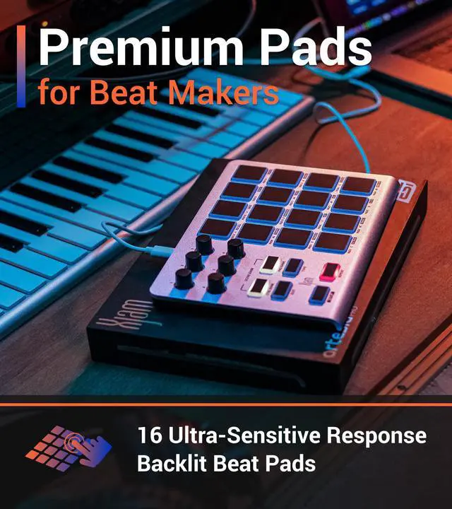 Alt view image 2 of 7 - Xjam Mobile Studio MIDI Pad Controller - Apple-style ultra-thin aluminum frame, velocity-sensitive, polyphonic aftertouch, plug & play on iPad, iPhone, Mac, PC